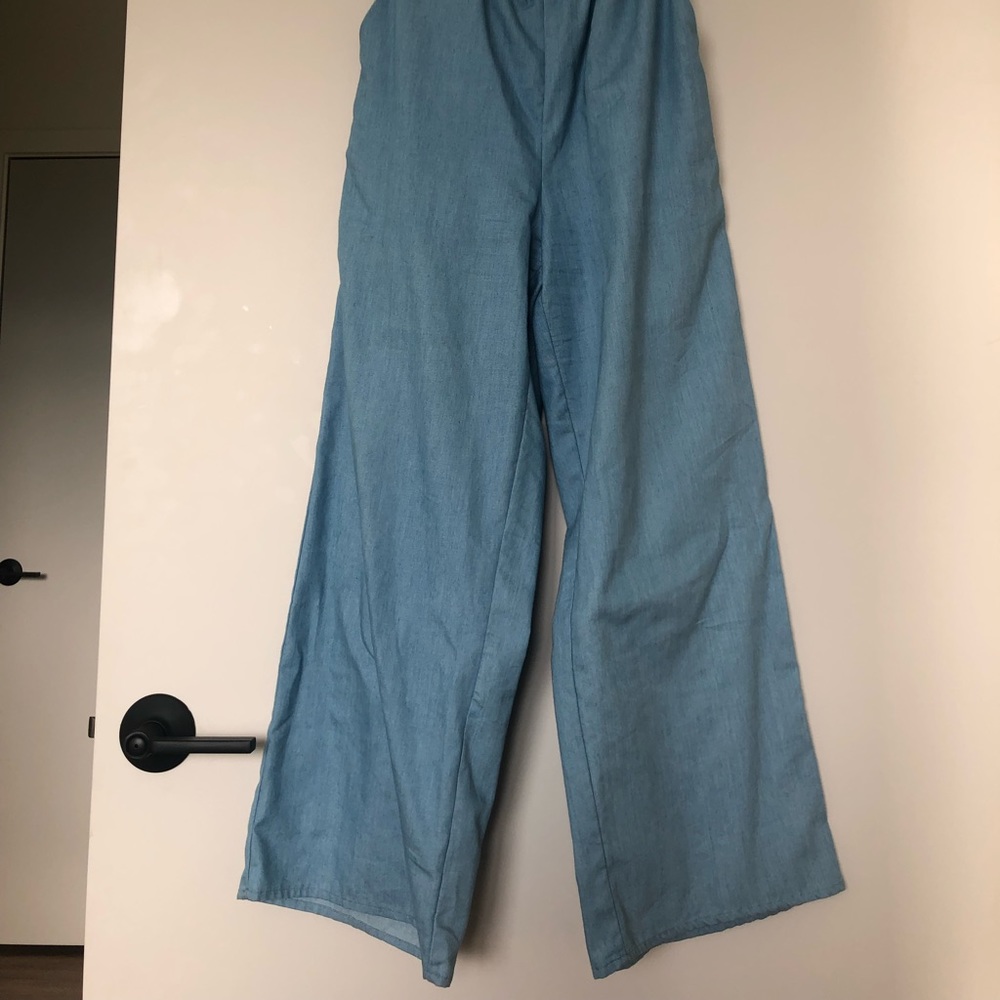 Chambray-style Strapless Jumpsuit - Picture 2 of 4
